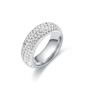 Minimalist five-row diamond eternity ring in titanium steel with a polished silver finish