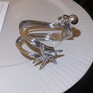 Detail eines silbernen Seestern-Armreifs mit Zirkonia und gedrehtem mehrlagigem Design