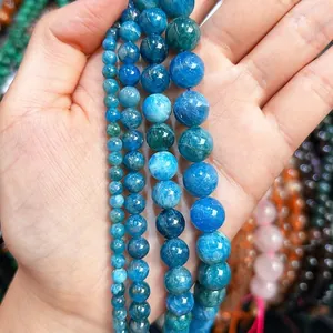 Natural blue apatite round beads strands in four different sizes for jewelry making