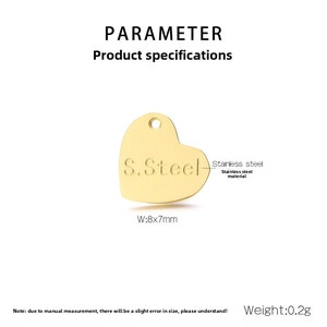 Detail of 8x7mm 18K gold-plated stainless steel heart pendant for DIY jewelry