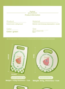 Detailed dimensions of round and square watermelon themed PP and wood cutting boards