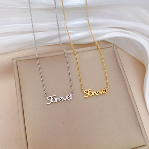 Minimalist titanium steel Forever letter pendant necklace in gold and silver finishes
