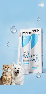 Detailed view of probiotic pet toothpaste kit with a white toothbrush and milk flavor gel