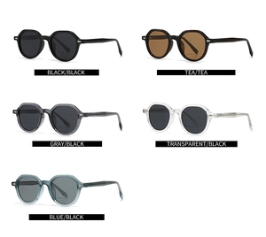 Retro polarized sunglasses set in black, tea, gray, transparent, and blue color variants