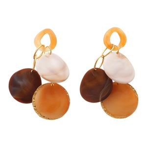 Boucles d'oreilles vintage en acrylique avec disques géométriques marron et ambre