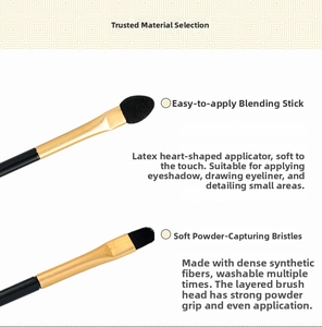 Dual-head makeup brush details featuring latex blending tip and synthetic fiber bristles