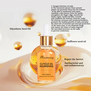 Detailed view of 20ml cuticle nourishing oil bottle with dropper for nail repair