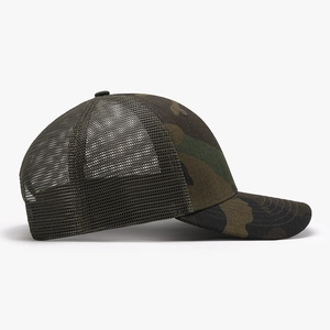Men's camouflage trucker hat with breathable mesh and hard top for outdoor sun protection