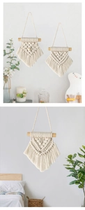 Détail d'une tenture murale bohème en macramé de coton tissé à la main avec des perles