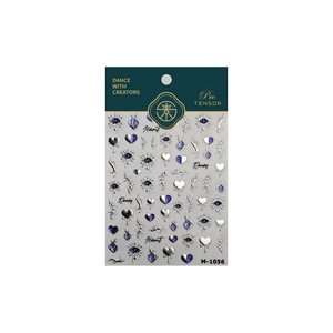 Gothic nail stickers for children with silver heart, bone, and thorn patterns