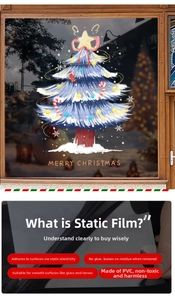 Close-up of PVC Christmas tree window sticker with static cling and hand application