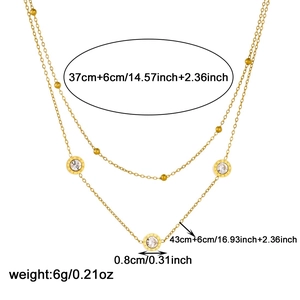 Double layered stainless steel necklace with Roman numeral coin pendants and dimensions