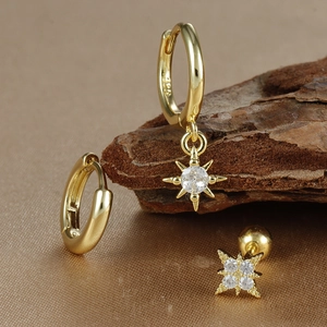 Eight Pointed Star Hoop And Stud Earrings Copper With Zircon And 925 Sterling Silver Earring Post Niche Fashion For Women