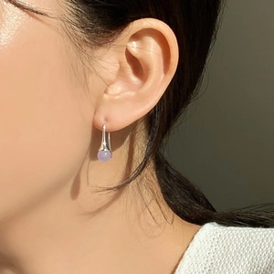Elegant 925 sterling silver drop earrings featuring purple round crystal beads for women