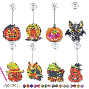 Detailed view of Halloween 5D DIY diamond painting kit with pumpkins and bats hangers