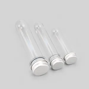 Tubes en plastique PET transparent avec bouchons à vis en aluminium argenté en trois tailles