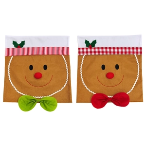 Gingerbread man Christmas chair covers made of soft flannel with decorative bow ties