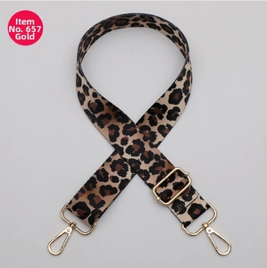 Adjustable leopard print wide replacement shoulder strap with gold metal buckle