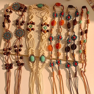 Ceintures tressées bohèmes avec perles en bois et conque en résine au style ethnique rétro