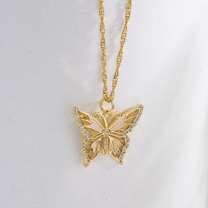 18K gold plated necklace featuring a sparkling zircon butterfly pendant on a rope chain