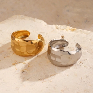 18K gold and silver plated stainless steel rings with a textured hammered finish
