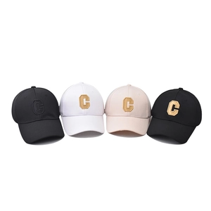 Set of four cotton baseball caps with large 3D embroidered C letter in various colors