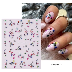 Detailed view of 3D Christmas light string nail stickers SW-5D113 with application on hand