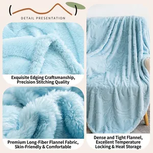 Soft light blue flannel throw blanket featuring thermal fabric and durable stitched edges
