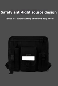Tactical chest bag detail showing water-resistant oxford fabric and reflective safety strip