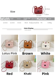 Detailed size specifications for cute bear crossbody bag with six available colors