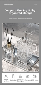 Detailed close-up of a silver ripple texture glass lotion bottle with a metallic tray