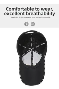 Detail of black baseball cap interior with breathable mesh and sport reinforced seams