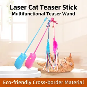 Bacchetta Interattiva Per Gatti Con Laser Infrarossi Plastica PP Piuma Colorata Campanellino E Nastro