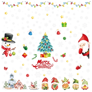 Christmas window stickers set featuring watercolor Santa, snowman, and festive gnomes