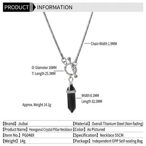 Men's titanium steel necklace with black hexagonal stone pillar pendant and snake chain