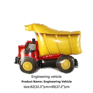 Dump truck foil balloon for construction party decoration with 82cm x 69cm dimensions