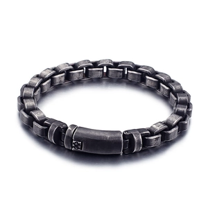 Bracciale rétro in acciaio inossidabile con maglie quadrate industriali e finitura argento