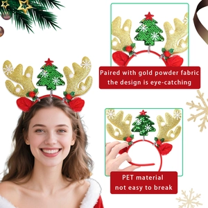 Christmas reindeer antler headband with glitter trees and pom poms for festive party costume