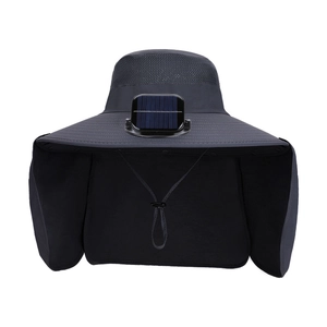 Sonnenhut mit Solarventilator, Nackenschutz und breiter Krempe in Dunkelgrau für Outdoor