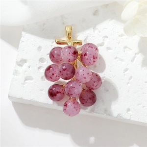 Charming DIY resin grape pendant with golden stem and purple beads for jewelry making