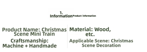 Detailed material specification and size chart for handcrafted wooden Christmas train decor