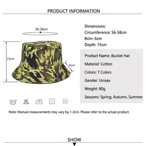 Cappello da pescatore mimetico reversibile in cotone per protezione solare all'aperto