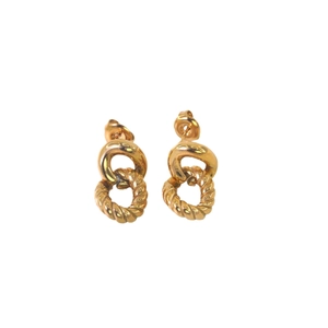 14K gold plated stainless steel double hoop earrings with twisted texture details