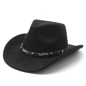Western Cowboy Hat Retro Faux Suede Wide Brim Jazz Hat With Rivet Leather Band For Men Women Vintage Style Outdoor