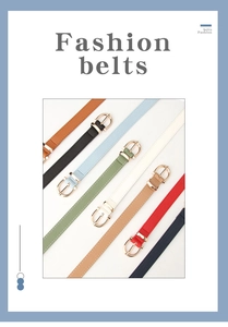 Overview of multiple colored thin PU leather belts with elegant golden metal pin buckles