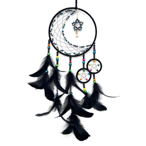 Handmade dream catcher with black feathers and colorful beads for wall hanging decor