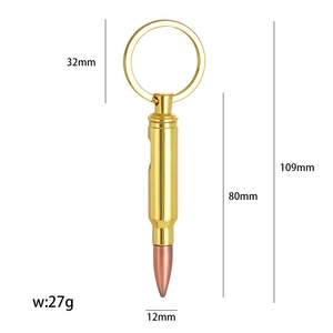 Golden bullet bottle opener keychain made of metal with dimensions 109mm by 12mm