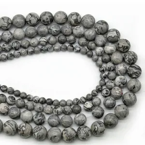 Natural Map Jasper Stone Round Loose Beads For DIY Jewelry Making Smooth Polished Gemstone Accessories