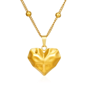 Elegant 18K gold-plated stainless steel necklace with faceted heart pendant and dual beads