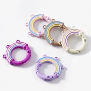 Rainbow round spring buckles with three holes for DIY jewelry making in five colors